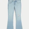 Low-Rise-Jeans mit Rissen, heller Waschung und Stickerei, Bootcut