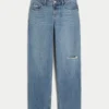 Low-Rise-Jeans mit Rissen, mittelstarker Waschung, lockere Passform
