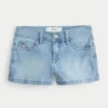 Low-Rise-Jeansshorts in heller Waschung mit Blumenstickerei