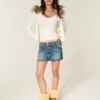Low-Rise-Minirock aus besticktem Denim