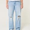 Low-Rise Ripped Light Wash Relaxed Straight Jeans