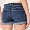 Low-Rise-Shorts aus dunkelblauem Denim mit Rissen