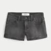 Low-Rise Washed Black Denim Shortie Shorts