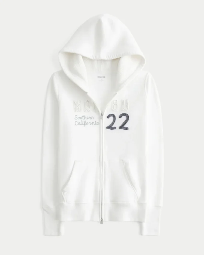 Malibu-Grafik-Hoodie mit Waffelfutter und Reißverschluss