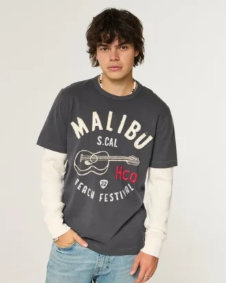 Mehrlagiges Langarm-T-Shirt mit Logo-Grafik