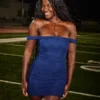Mesh-Bodycon-Kleid mit schulterfreiem Ausschnitt