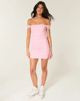 Mesh-Bodycon-Kleid mit schulterfreiem Ausschnitt
