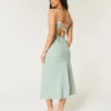Midi-Kleid aus Leinenmischung mit offenem Rücken