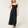 Midi-Kleid aus Leinenmischung mit offenem Rücken