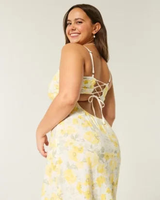 Midi-Kleid aus Leinenmischung mit offenem Rücken