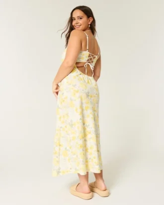 Midi-Kleid aus Leinenmischung mit offenem Rücken