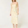 Midi-Kleid aus Leinenmischung mit offenem Rücken