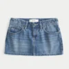 Mini-Jeansrock mit niedriger Taille und gestickter Schleife