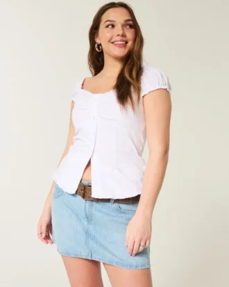 Mini-Skort aus Denim mit niedriger Leibhöhe und Eisenbahnstreifen