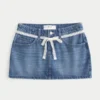 Mini-Skort aus Denim mit Spitzenbindung