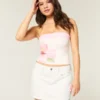 Mini-Skort aus weißem Denim mit niedriger Leibhöhe