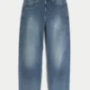 Mittelwaschung Baggy-Jeans mit gesticktem Hai-Motiv