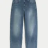 Mittelwaschung Baggy-Jeans mit gesticktem Hai-Motiv