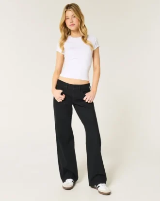 Niedrig geschnittene schwarze Baggy-Jeans