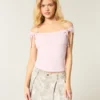 Off-Shoulder-Top mit gebundenen Ärmeln