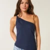 One-Shoulder-Top aus Leinenmischung