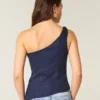 One-Shoulder-Top aus Leinenmischung