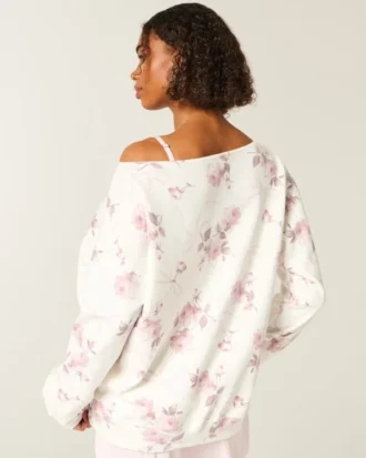 Oversized-Sweatshirt mit floralem Schleifenmuster und schulterfreiem Ausschnitt