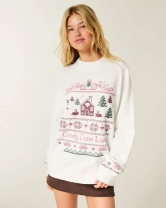 Oversized-Sweatshirt mit Stehkragen, Puffdruck und Wintermotiv