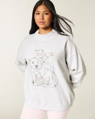 Oversized-Sweatshirt mit Stehkragen und Bärenmotiv