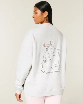 Oversized-Sweatshirt mit Stehkragen und Bärenmotiv