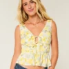 Peplum-Top aus Leinenmischung mit Bindeband vorne