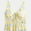 Peplum-Top aus Leinenmischung mit Bindeband vorne