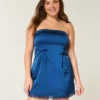 Satin-Bodycon-Kleid mit Schleife und trägerlosem Ausschnitt