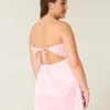 Satin-Bodycon-Kleid mit Schleife und trägerlosem Ausschnitt
