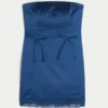 Satin-Bodycon-Kleid mit Schleife und trägerlosem Ausschnitt