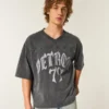 Schweres, baggy geschnittenes Detroit Graphic Football T-Shirt