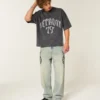 Schweres, baggy geschnittenes Detroit Graphic Football T-Shirt