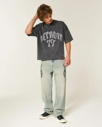 Schweres, baggy geschnittenes Detroit Graphic Football T-Shirt