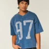 Schweres, baggy geschnittenes, kurzes Football-T-Shirt mit Grafikprint
