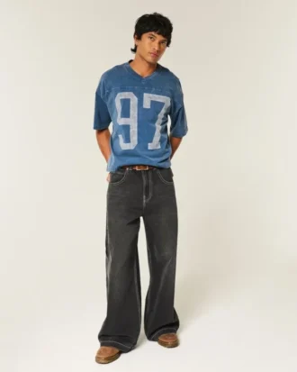 Schweres, baggy geschnittenes, kurzes Football-T-Shirt mit Grafikprint