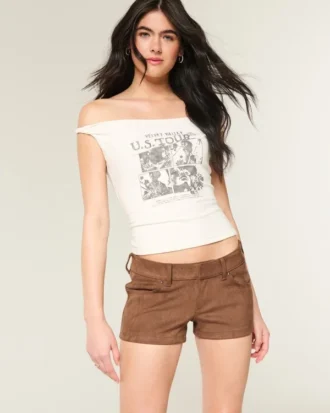 Shorts aus Kunstwildleder mit niedriger Leibhöhe