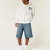 Superbaggy-Jeansshorts in dunkler Waschung, knielang
