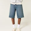 Superbaggy-Jeansshorts in dunkler Waschung, knielang
