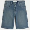Superbaggy-Jeansshorts in dunkler Waschung, knielang