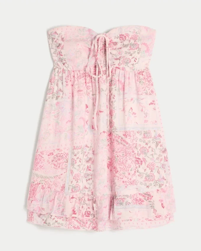 Trägerloses Babydoll-Minikleid mit Rüschen