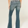 Ultra Low-Rise Embroidered Belt Medium Wash Flare Jeans