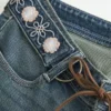 Ultra Low-Rise Embroidered Belt Medium Wash Flare Jeans