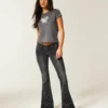 Ultra-Low-Rise-Jeans mit Blumenstickerei in gewaschenem Schwarz