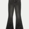 Ultra-Low-Rise-Jeans mit Blumenstickerei in gewaschenem Schwarz