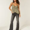 Ultra Low-Rise Washed Black Flare Jeans